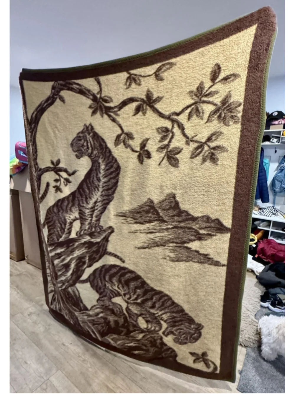 Vintage Tiger Blanket Korean Mink StylePlush Throw Brown Tan San Marcos 74x60